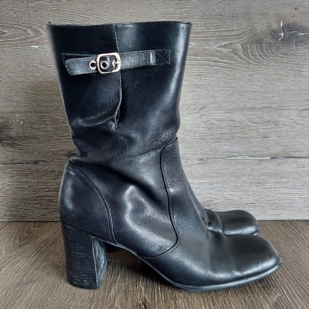 Steve Madden Got You Vintage Black Leather Mid-Calf Boots Sz 7.5